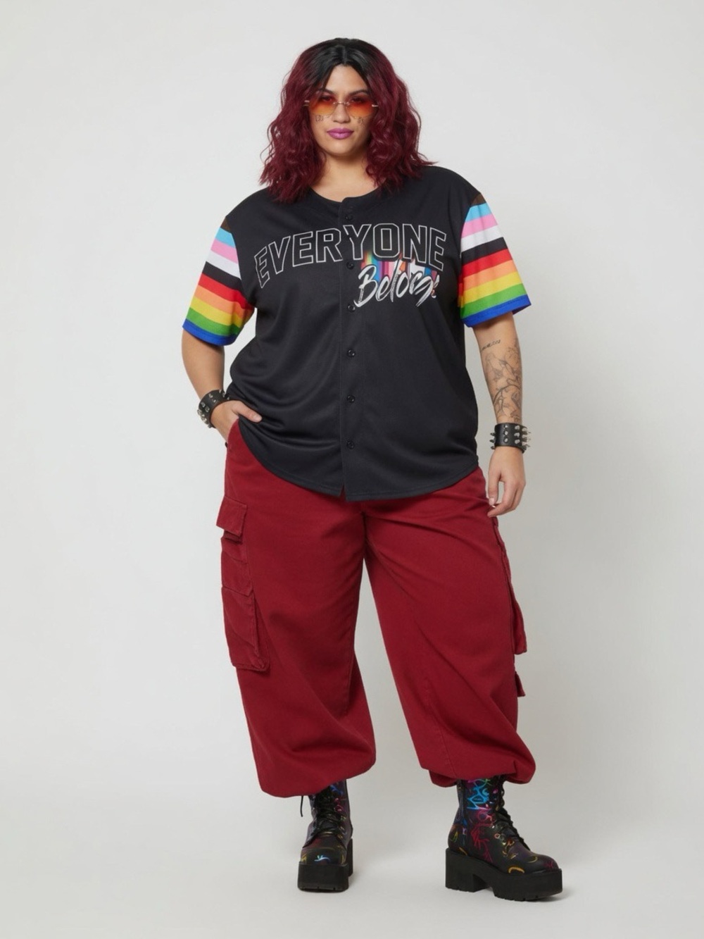 Pride "Everyone Belongs" Bling Rainbow Print Baseball Jersey - Size Large - NWT - Picture 4 of 6